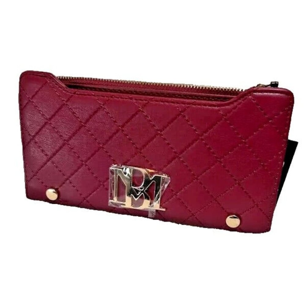 BNWT Badgley Mischka Diamond Quilted Wine Maroon Long Cards Thin Wallet 7.5 x 4"